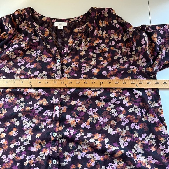 J Jill Top Womens 2X Plus Burgundy Floral Long Sleeve Button Down Casual Office - Picture 11 of 12